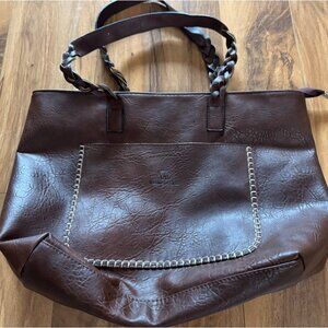 Weimeibaige  Vegan Leather Tote Large Brown Leather Tote Bag  Braided Handles